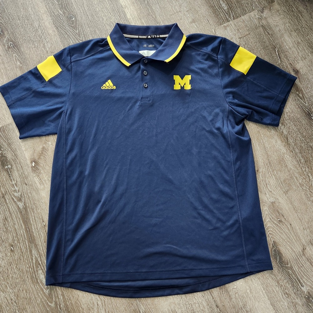 Adidas Michigan Wolverines Polo Shirt Mens XL Navy Blue Climalite Block M Logo